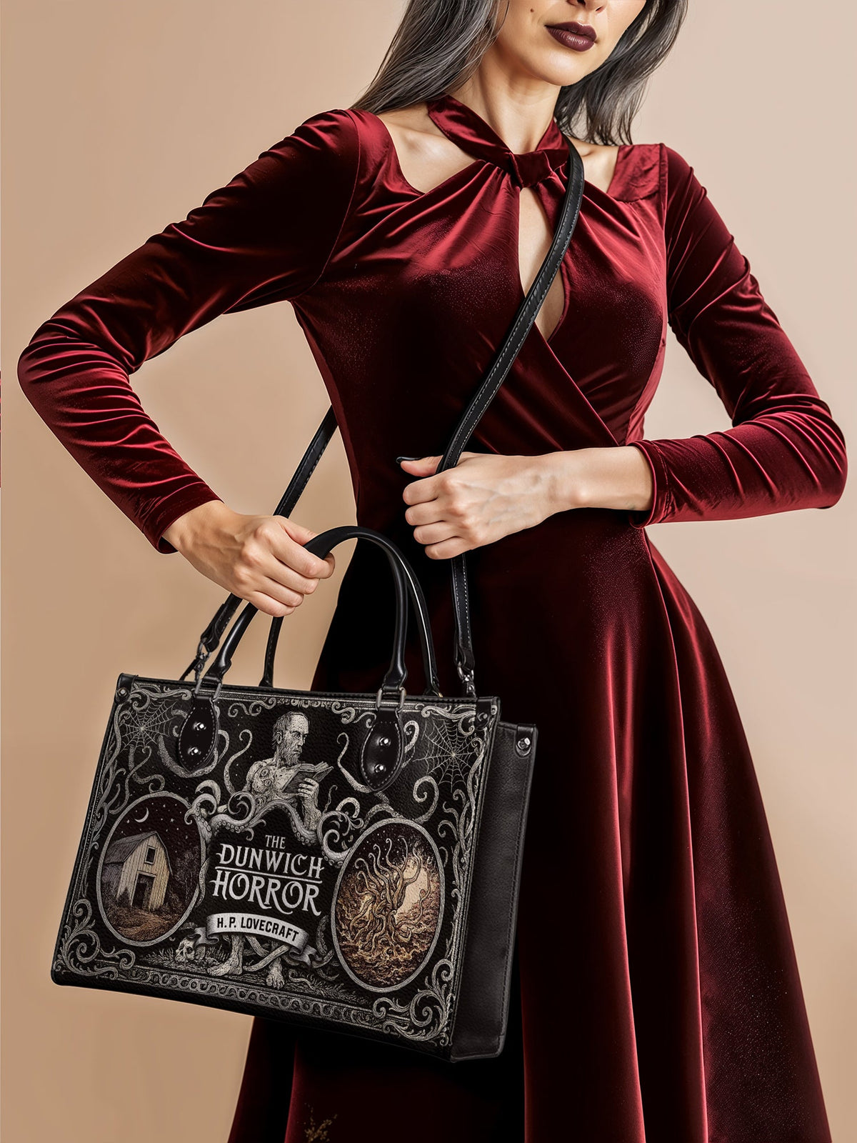 "The Dunwich Horror" - Black Interior - Leather Handbag Matching Set - FALL DEAL