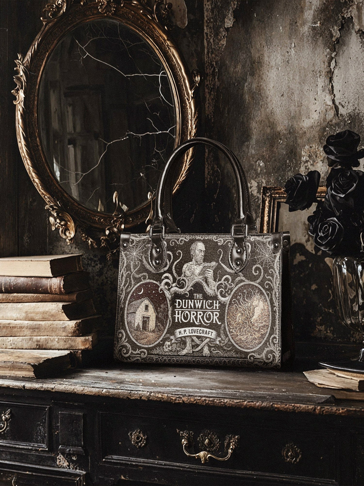"The Dunwich Horror" - Black Interior - Small Leather Handbag - NEVERMORE DEAL