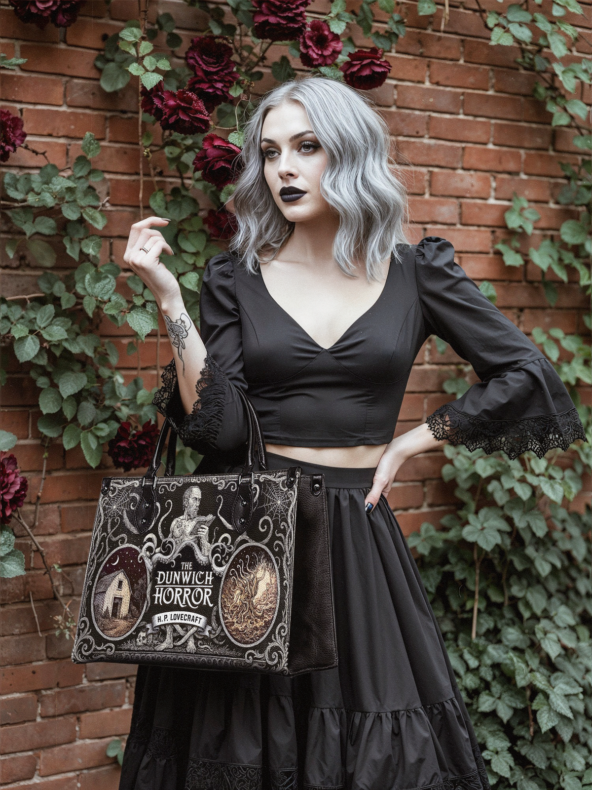 "The Dunwich Horror" - Black Interior - Leather Handbag Matching Set - FALL DEAL