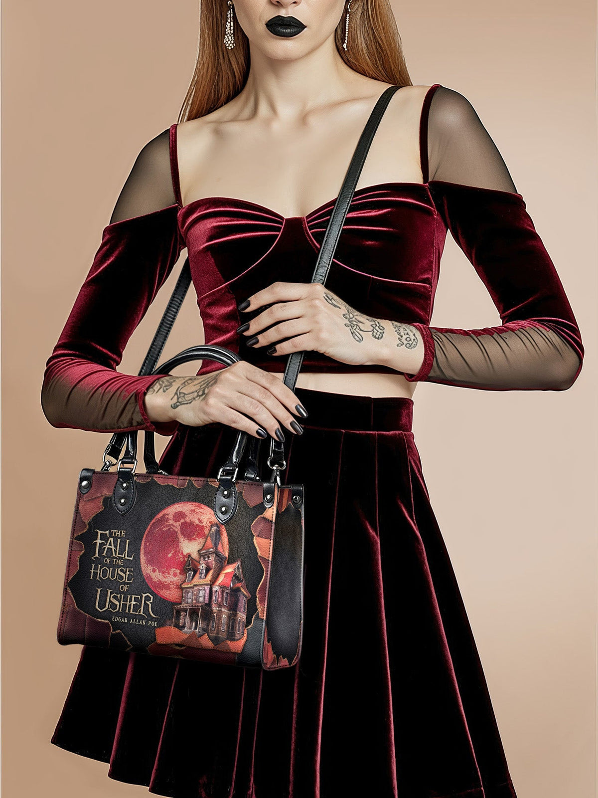 "The Fall Of The House Of Usher" - Black Interior - Small Leather Handbag - FALL CLEARANCE DEAL