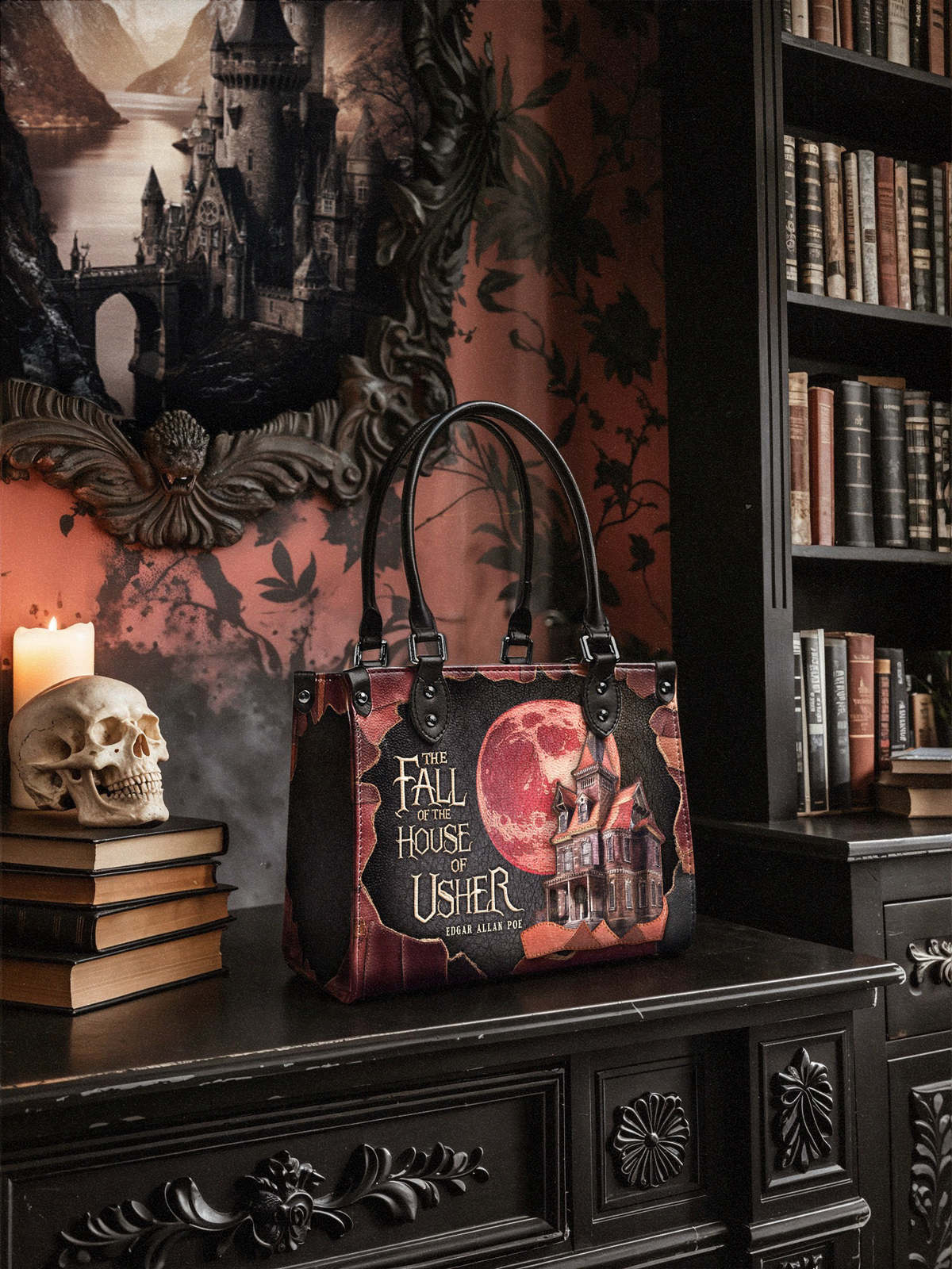 "The Fall Of The House Of Usher" - Black Interior - Small Leather Handbag - FALL CLEARANCE DEAL