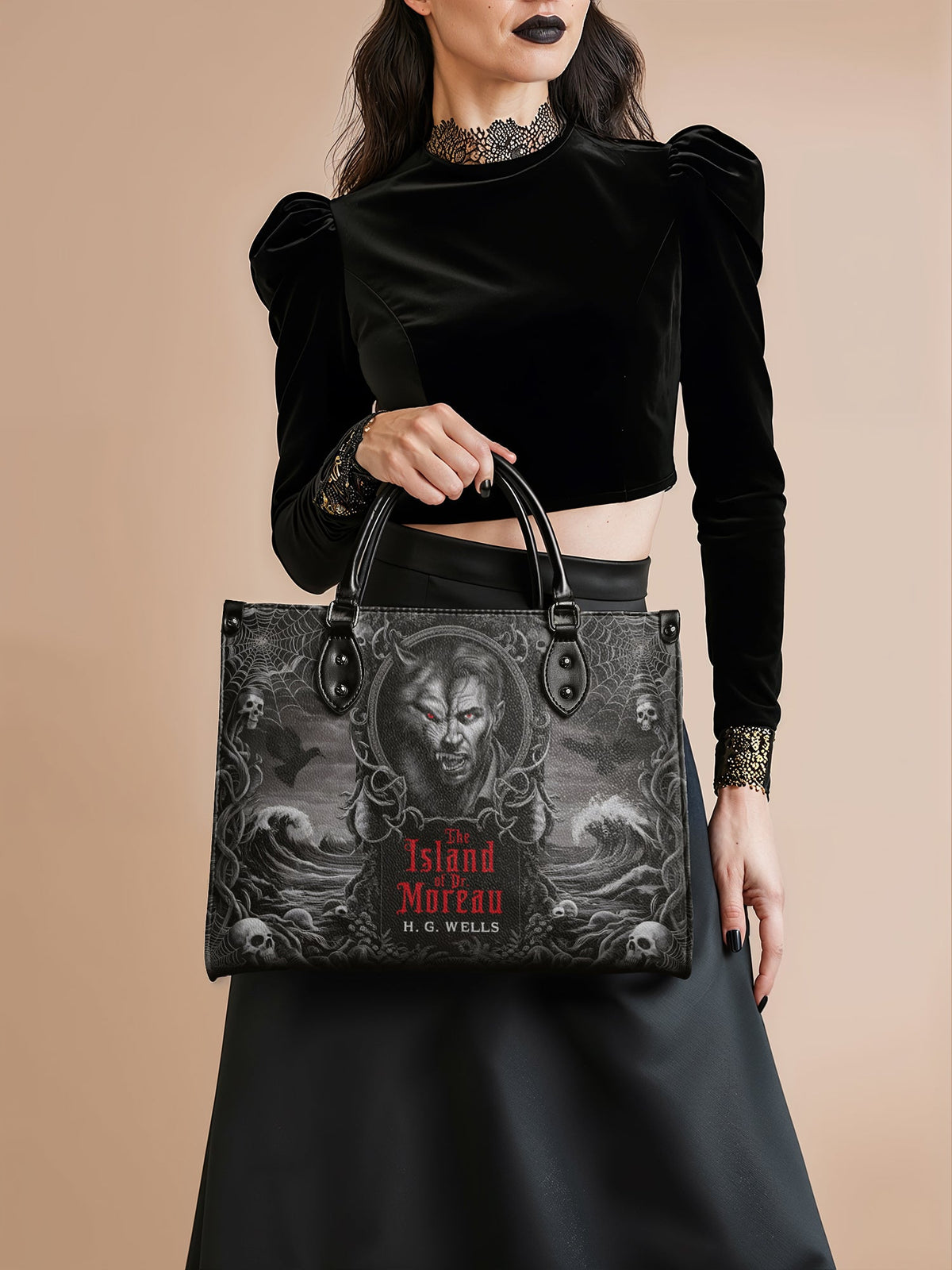 "The Island Of Dr Moreau" - Black Interior - Leather Handbag Matching Set - NEVERMORE DEAL