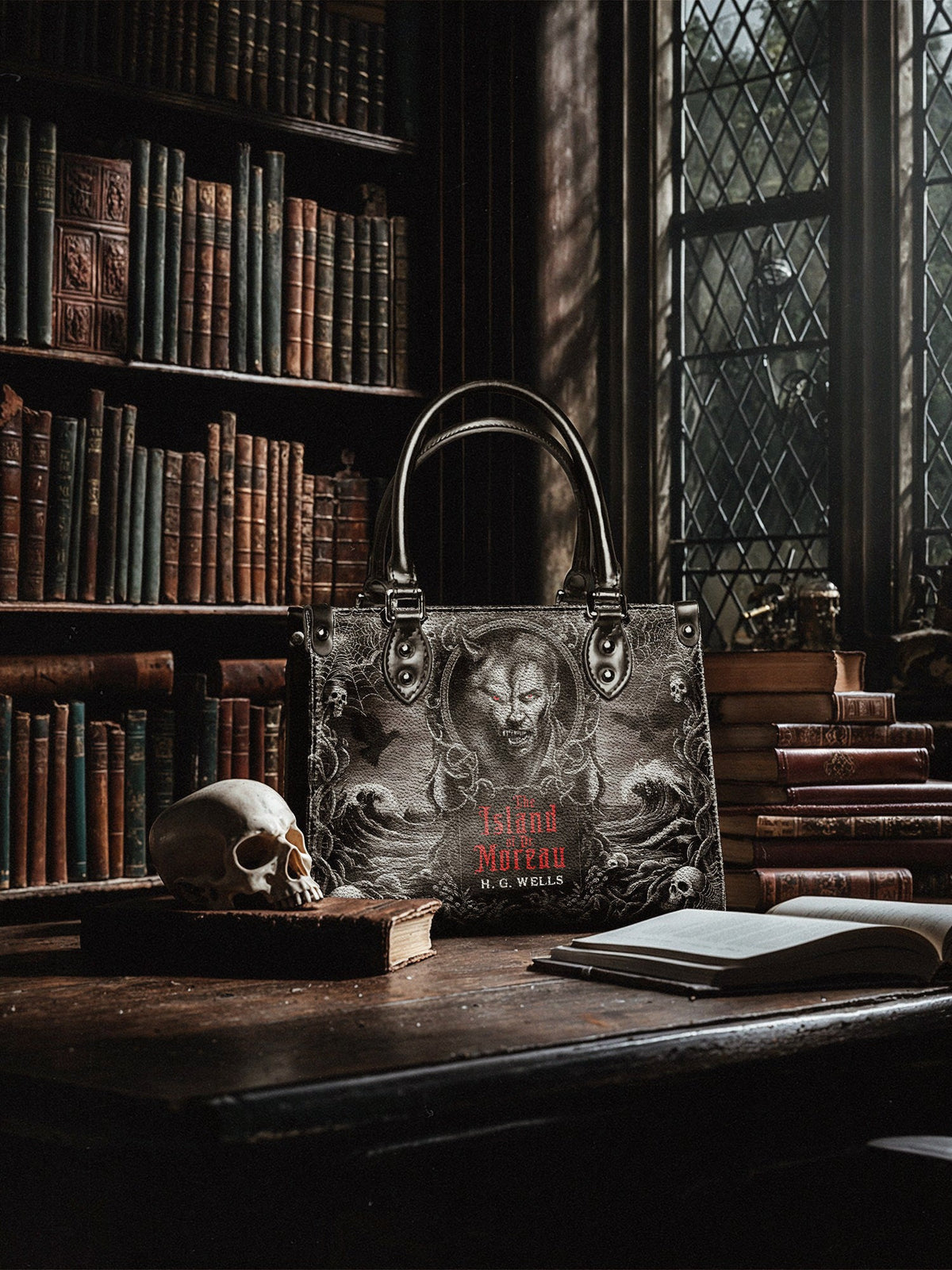 "The Island Of Dr Moreau" - Black Interior - Small Leather Handbag - NEVERMORE DEAL