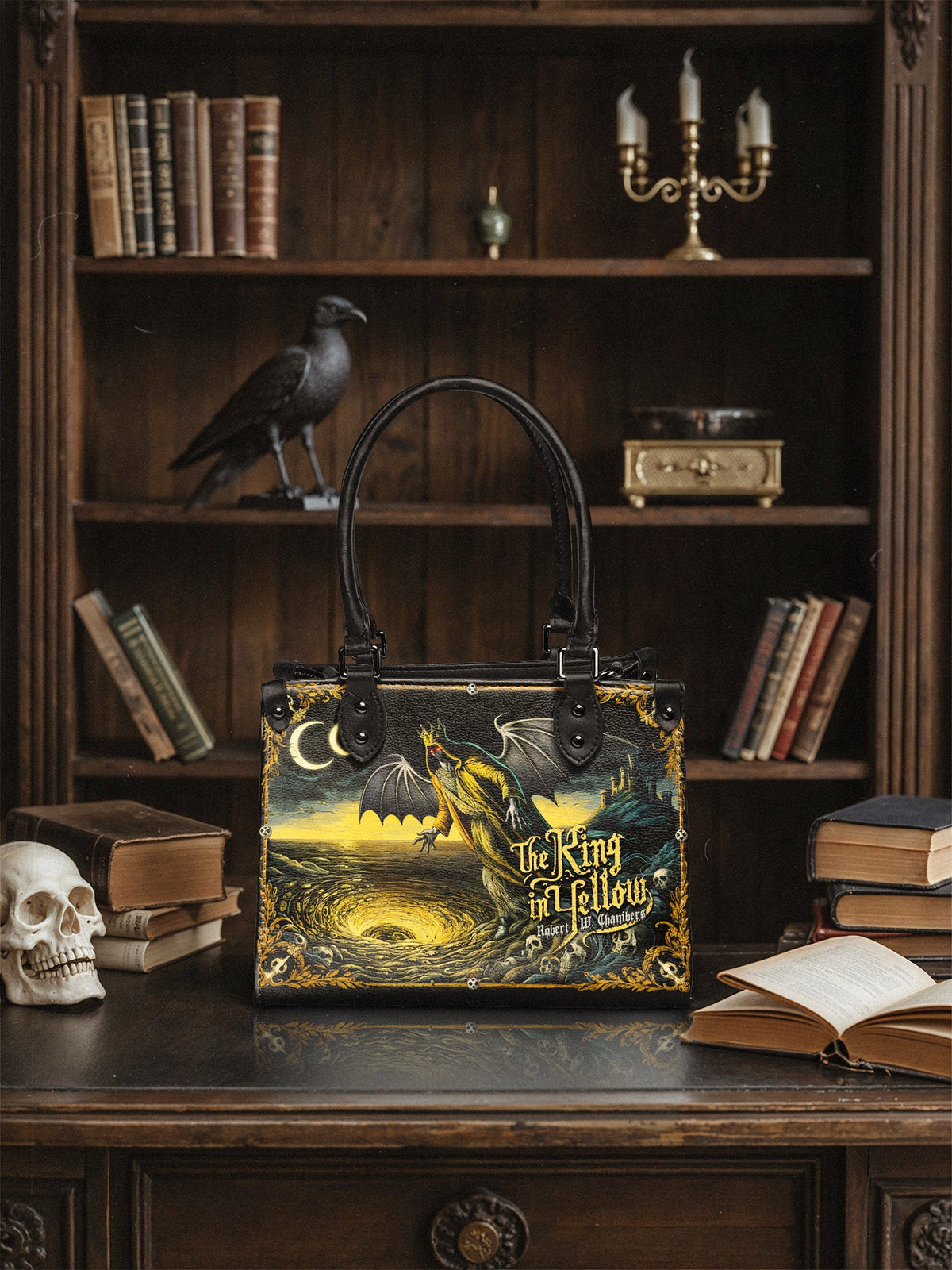 "The King In Yellow" - Black Interior - Small Leather Handbag - NEVERMORE DEAL