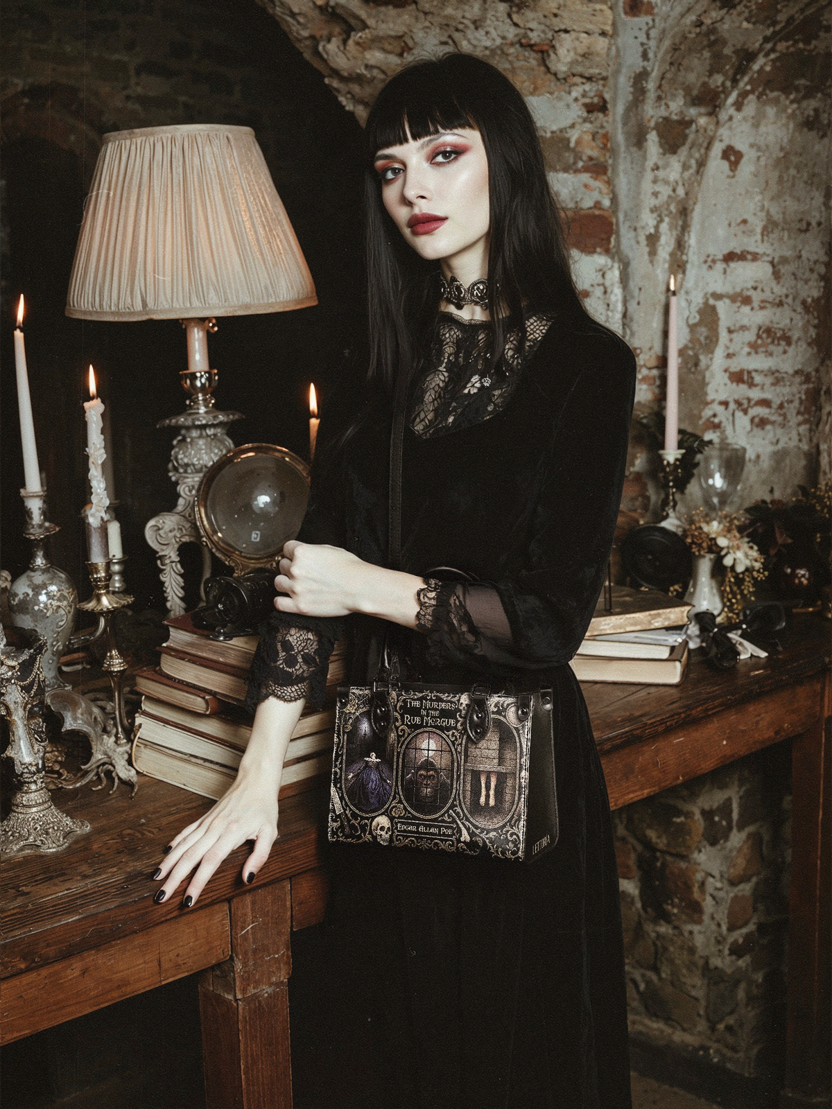 "The Murders In The Rue Morgue" - Black Interior - Small Leather Handbag - FALL DEAL