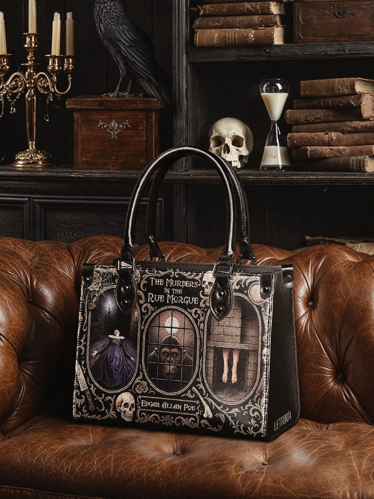 "The Murders In The Rue Morgue" - Black Interior - Small Leather Handbag - FALL DEAL
