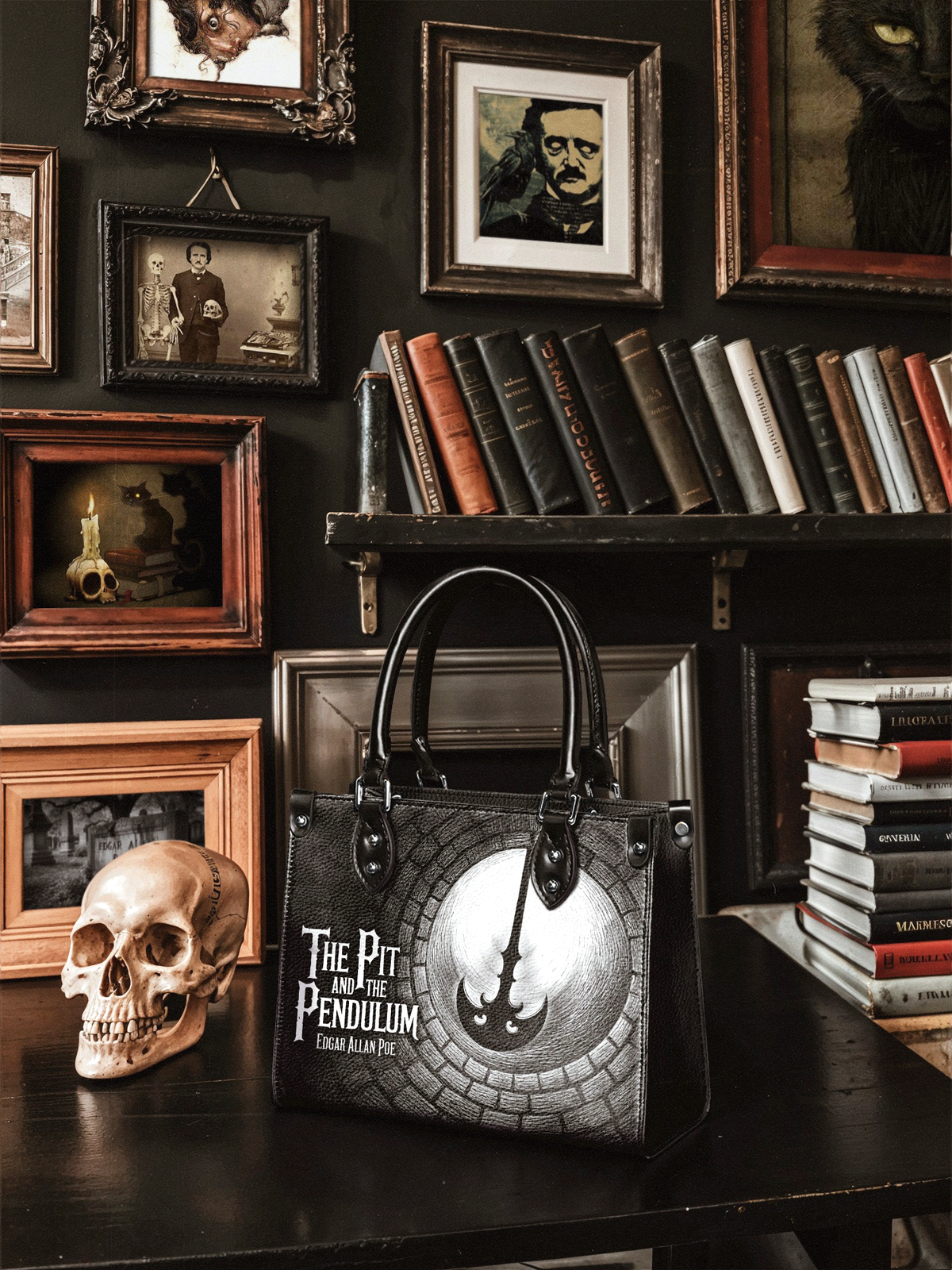"The Pit And The Pendulum" - Black Interior - Small Leather Handbag - NEVERMORE DEAL