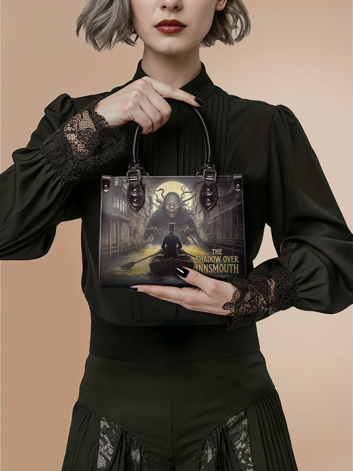 "The Shadow Over Innsmouth" Small Leather Handbag - NEVERMORE DEAL
