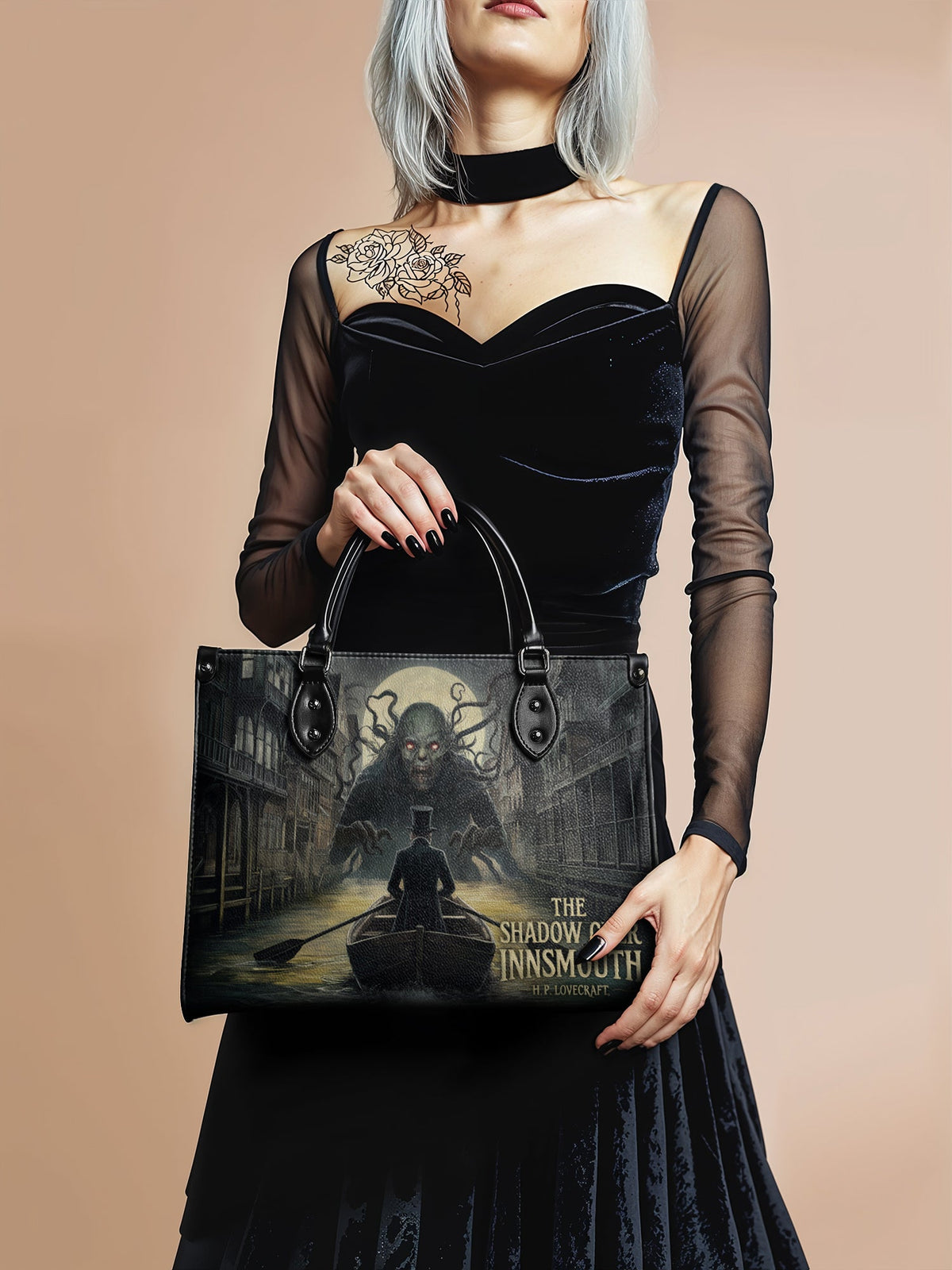 "The Shadow Over Innsmouth" - Black Interior - Leather Handbag Matching Set - FALL DEAL