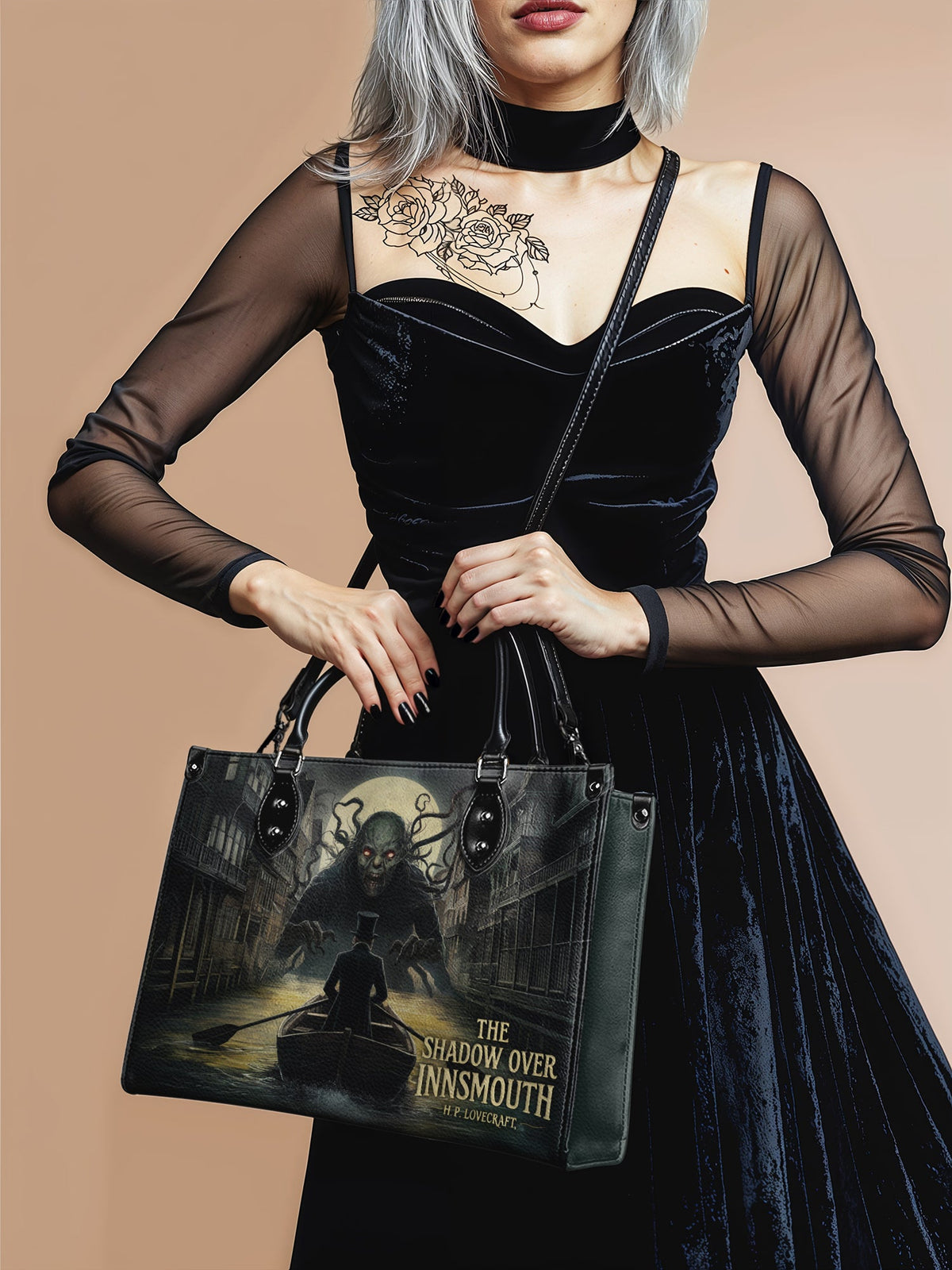 "The Shadow Over Innsmouth" - Black Interior - Leather Handbag Matching Set - FALL DEAL