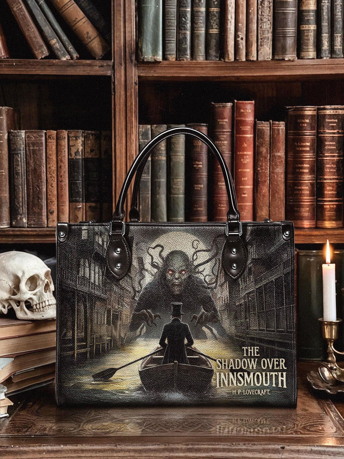 "The Shadow Over Innsmouth" - Black Interior - Leather Handbag Matching Set - FALL DEAL