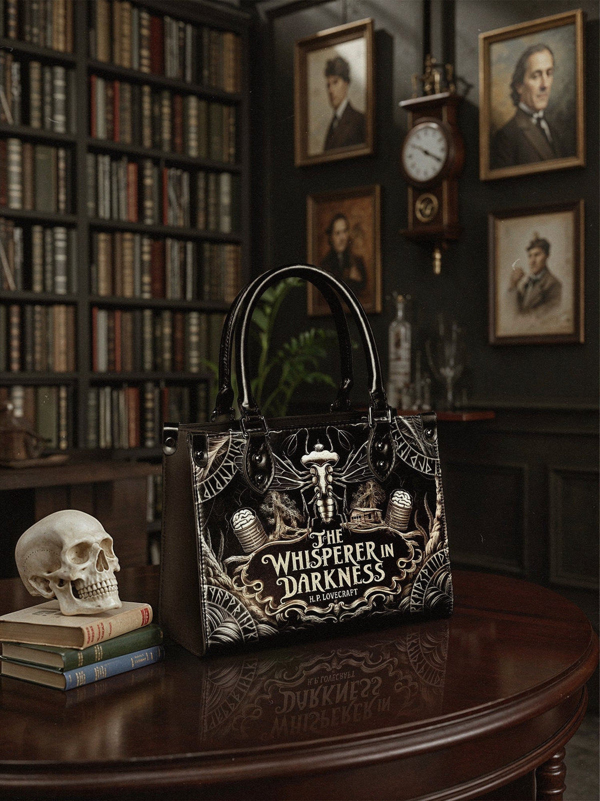 "The Whisperer In Darkness" - Black Interior - Small Leather Handbag - NEVERMORE DEAL