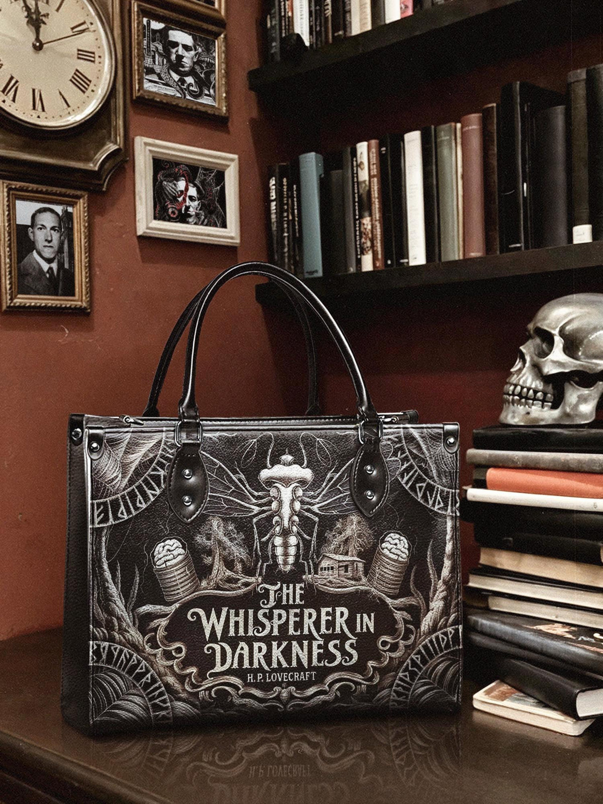 "The Whisperer In Darkness" - Black Interior - Leather Handbag Matching Set - FALL DEAL