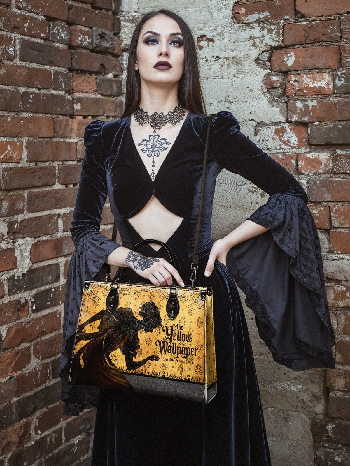 "The Yellow Wallpaper" - Brown Interior - Leather Handbag