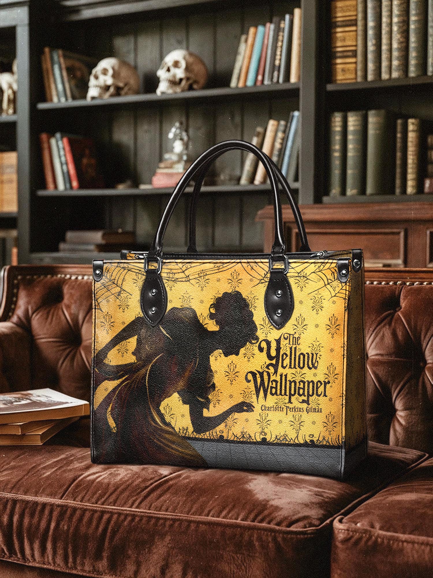 "The Yellow Wallpaper" - Brown Interior - Leather Handbag
