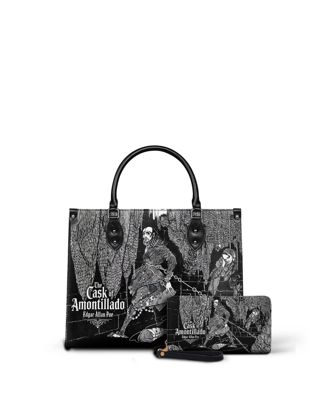 "The Cask Of Amontillado" - Black Interior - Leather Handbag Matching Set - NEVERMORE DEAL