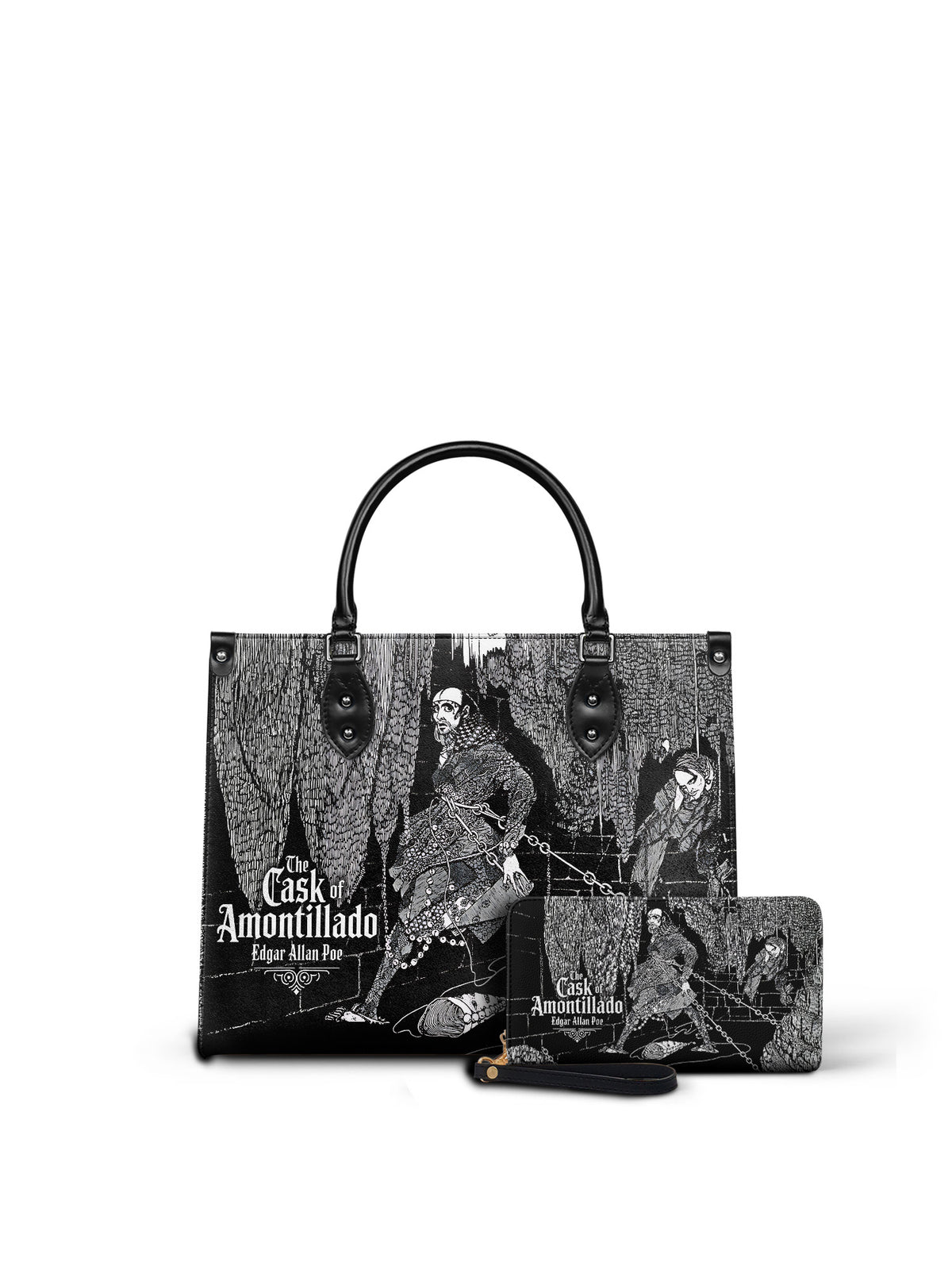 "The Cask Of Amontillado" - Black Interior - Leather Handbag Matching Set - NEVERMORE DEAL