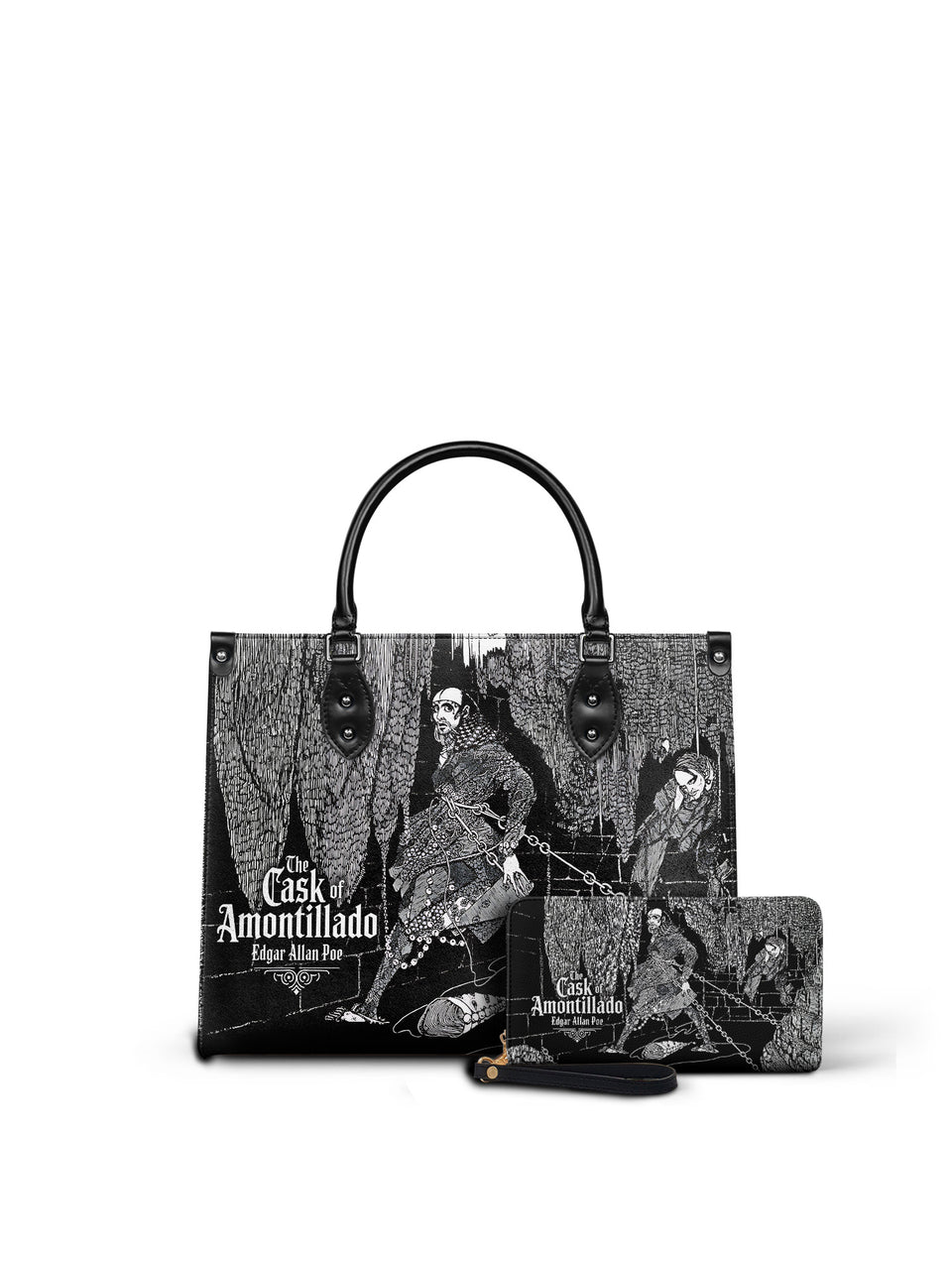 "The Cask Of Amontillado" - Black Interior - Leather Handbag Matching Set - NEVERMORE DEAL