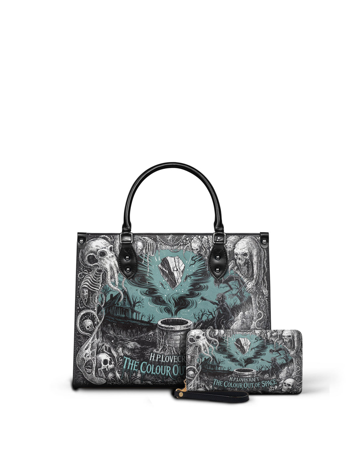 "The Colour Out Of Space" - Black Interior - Leather Handbag Matching Set - EVERMORE DEAL