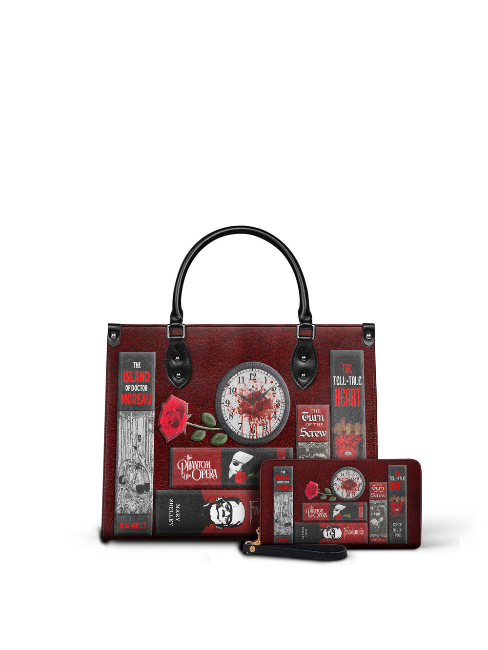 "The Crimson Codex" - Black Interior - Leather Handbag Matching Set - FALL DEAL
