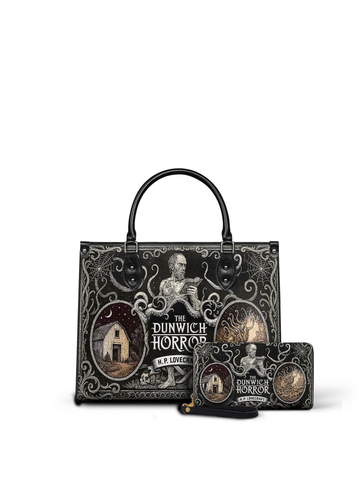 "The Dunwich Horror" - Black Interior - Leather Handbag Matching Set - FALL DEAL