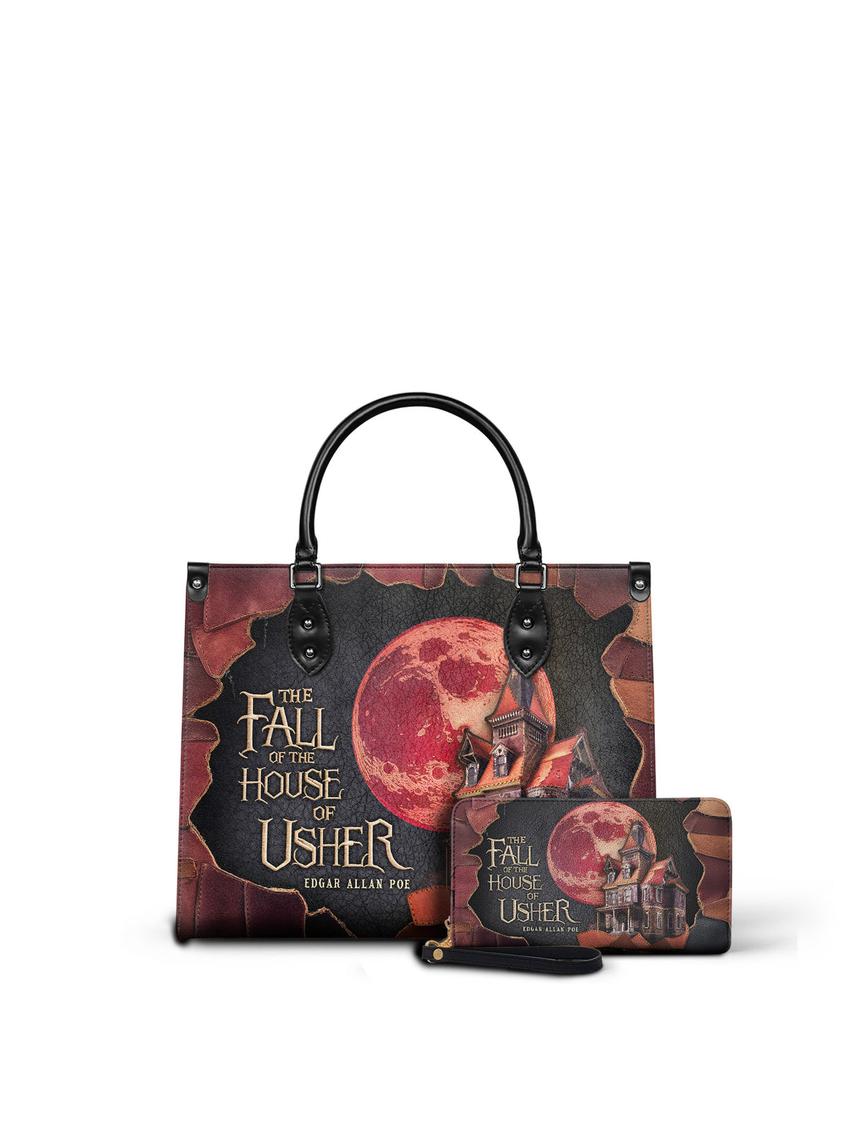"The Fall Of The House Of Usher" - Black Interior - Leather Handbag Matching Set - EVERMORE DEAL