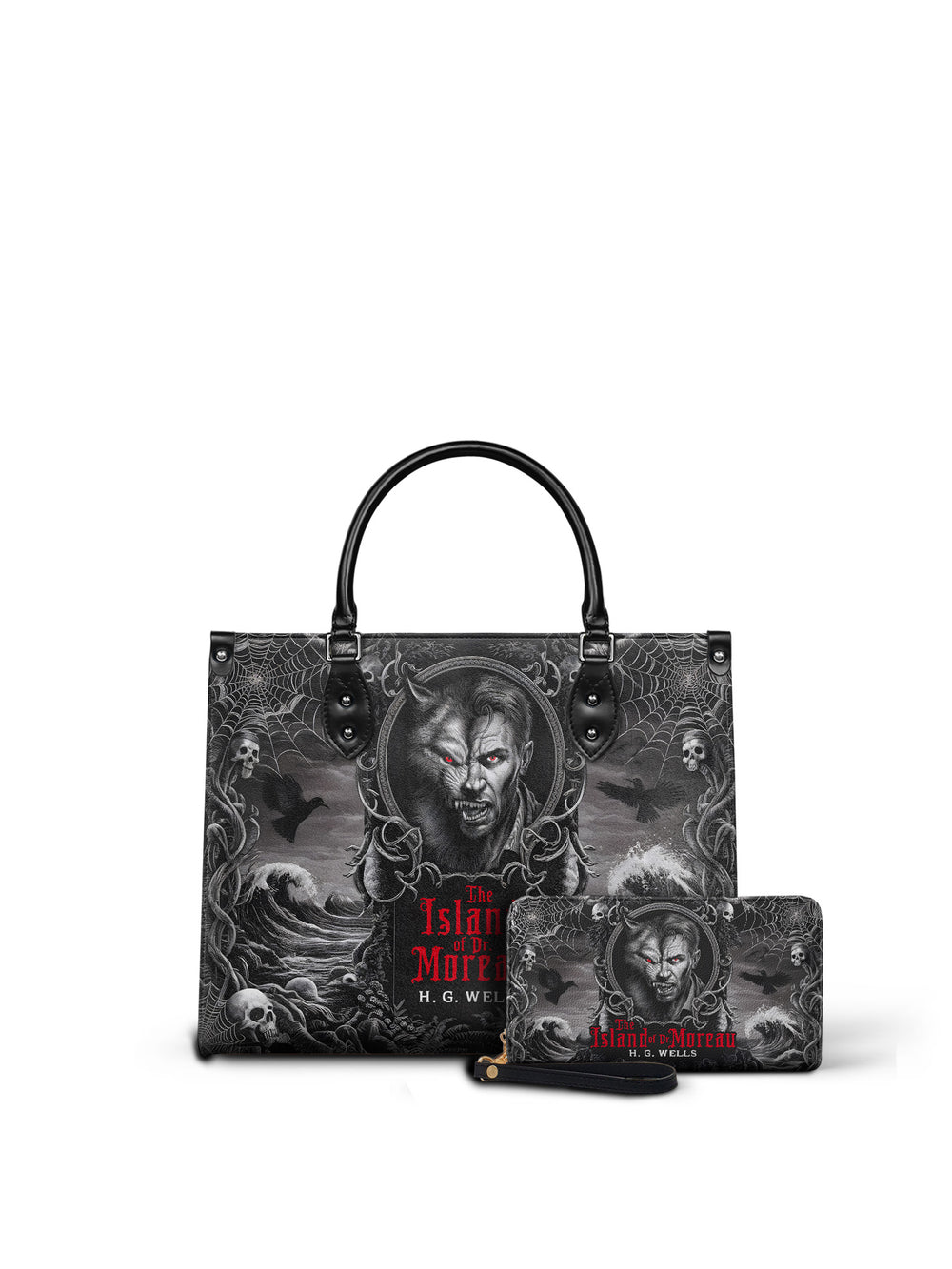 "The Island Of Dr Moreau" - Black Interior - Leather Handbag Matching Set - NEVERMORE DEAL