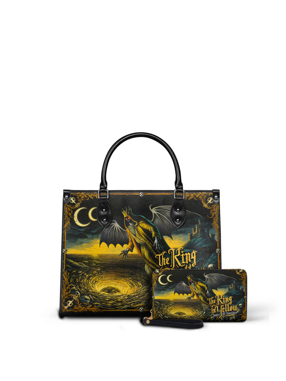 "The King In Yellow" - Black Interior - Leather Handbag Matching Set - EVERMORE DEAL