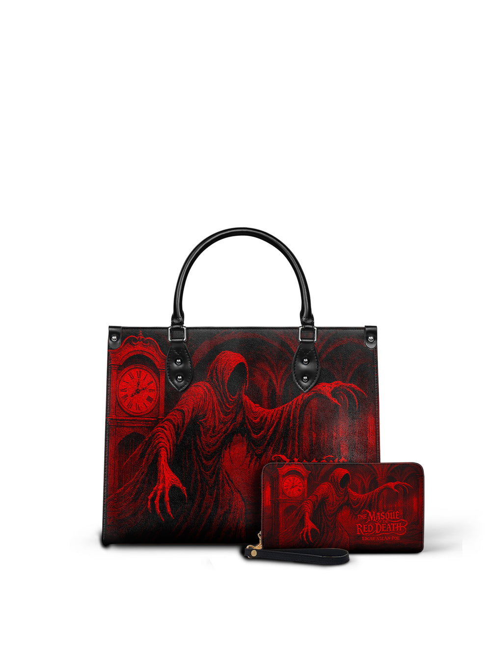 "The Masque Of The Red Death" - Black Interior - Leather Handbag Matching Set - EVERMORE DEAL