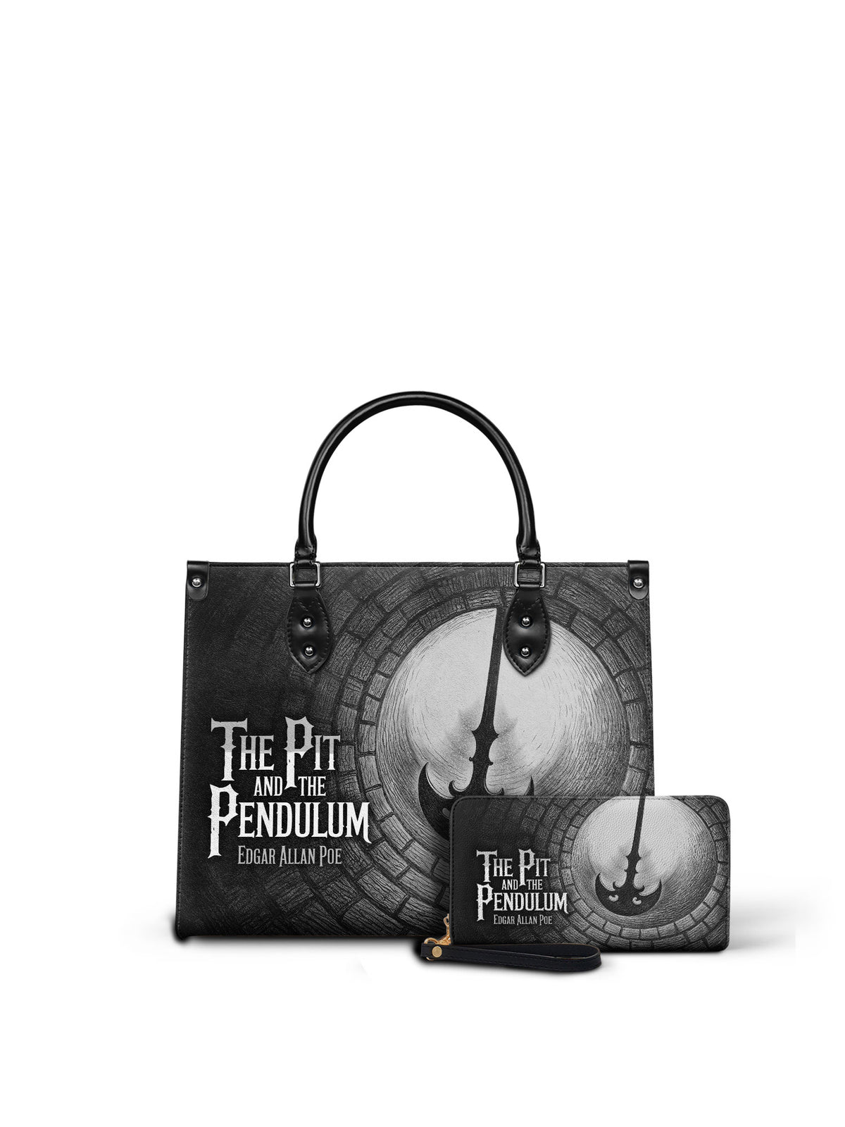 "The Pit And The Pendulum" - Black Interior - Leather Handbag Matching Set - FALL DEAL