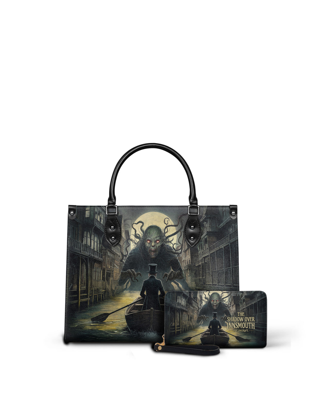 "The Shadow Over Innsmouth" - Black Interior - Leather Handbag Matching Set - FALL DEAL