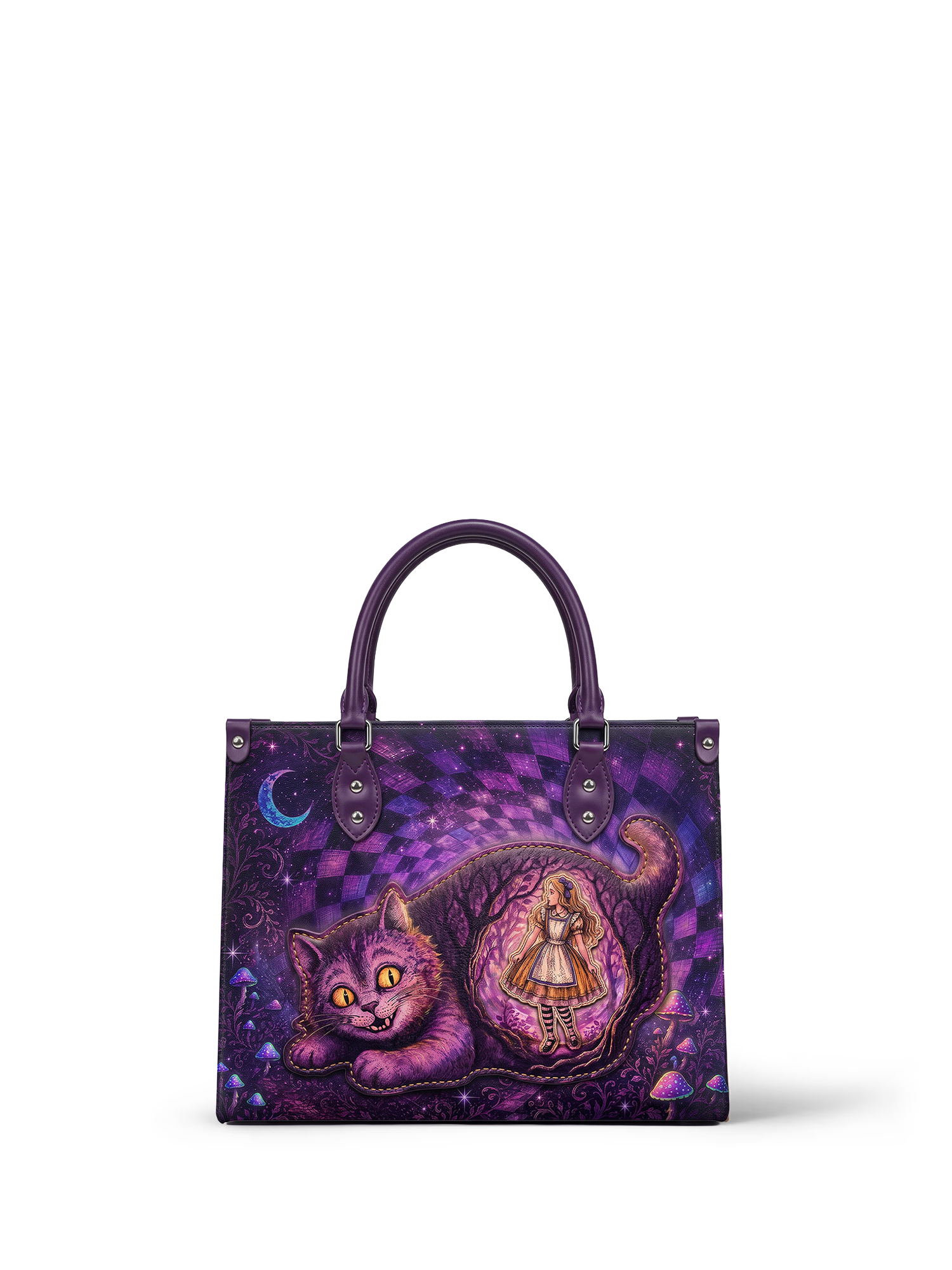 “We're All Mad Here” Applique Leather Handbag