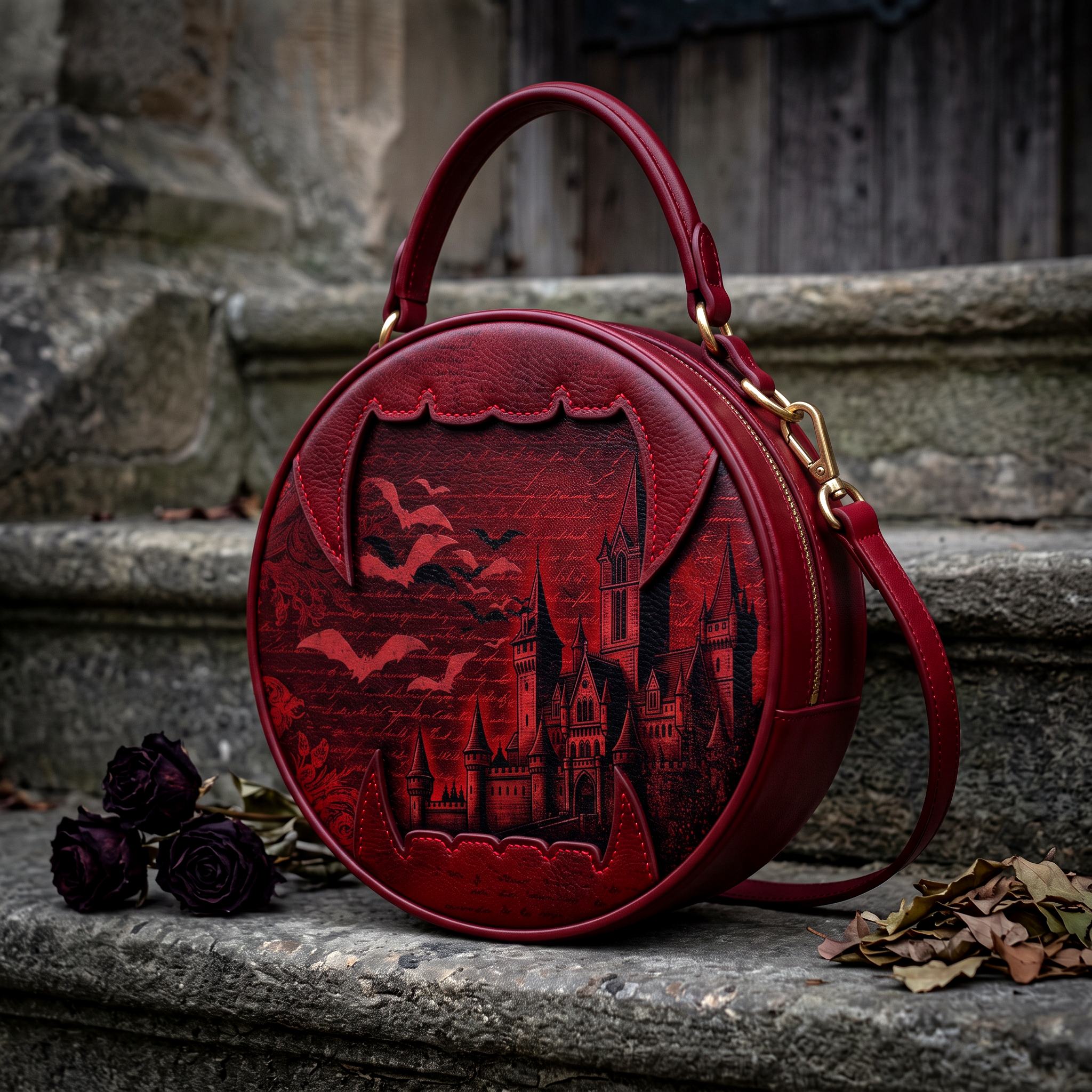 &ldquo;Castle Dracula&rdquo; Appliqué Circle Bag &mdash; Dracula by Bram Stoker, full view