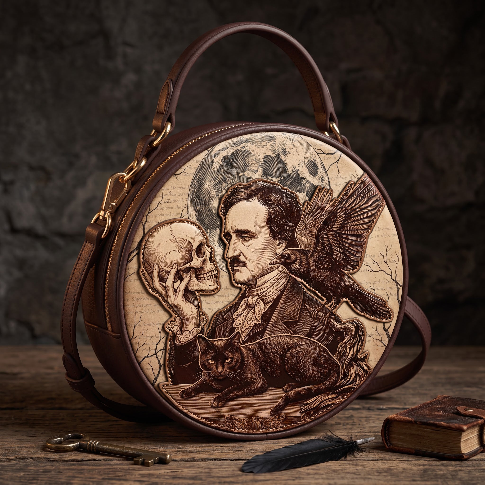 &ldquo;Quoth the Raven&rdquo; Appliqu&eacute; Circle Bag
