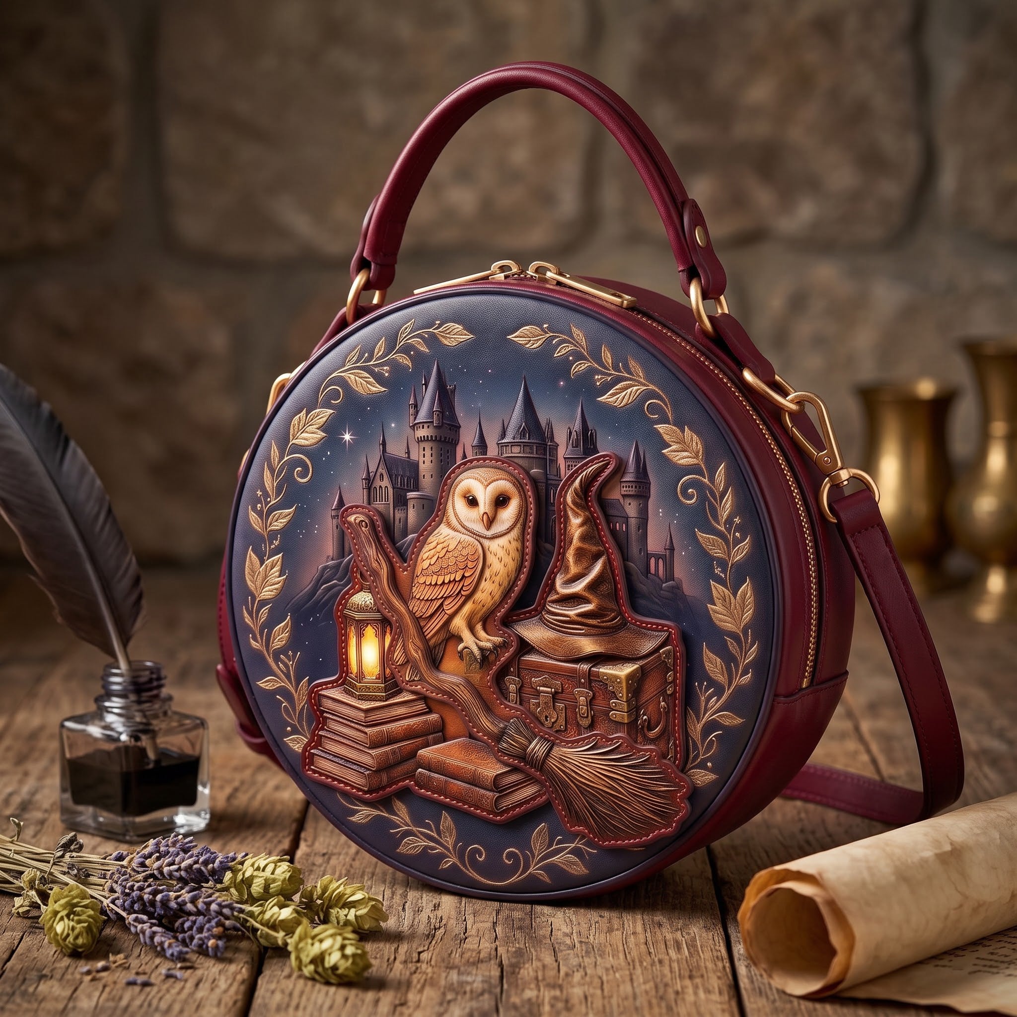 &ldquo;The Wizard&rsquo;s Owl&rdquo; Appliqué Circle Bag &mdash; Harry Potter by J.K. Rowling, full view