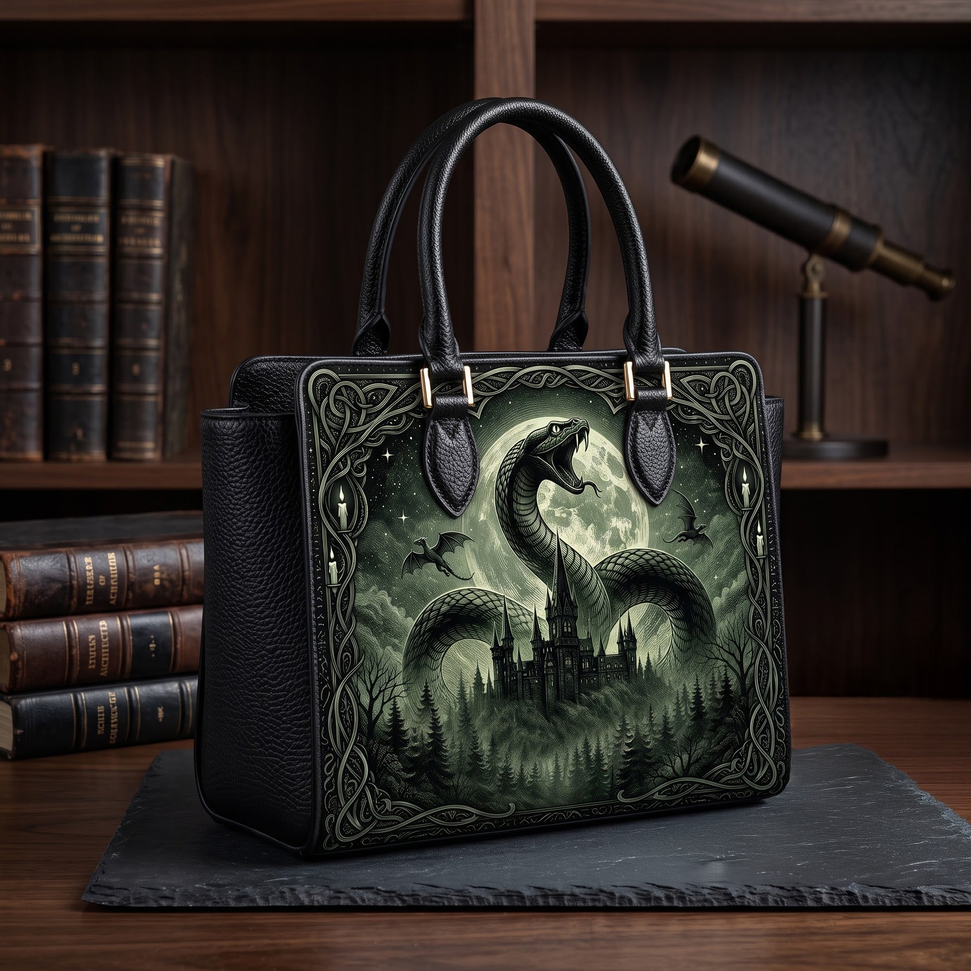 &ldquo;The Cunning Serpent&rdquo; Vesper Handbag &mdash; Harry Potter, Slytherin, full view