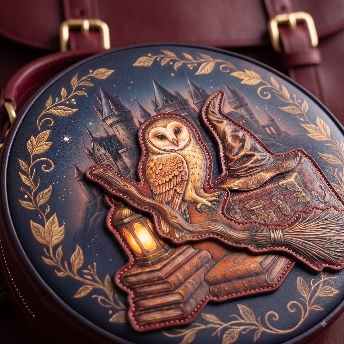 The Wizard's Owl circle bag — close-up