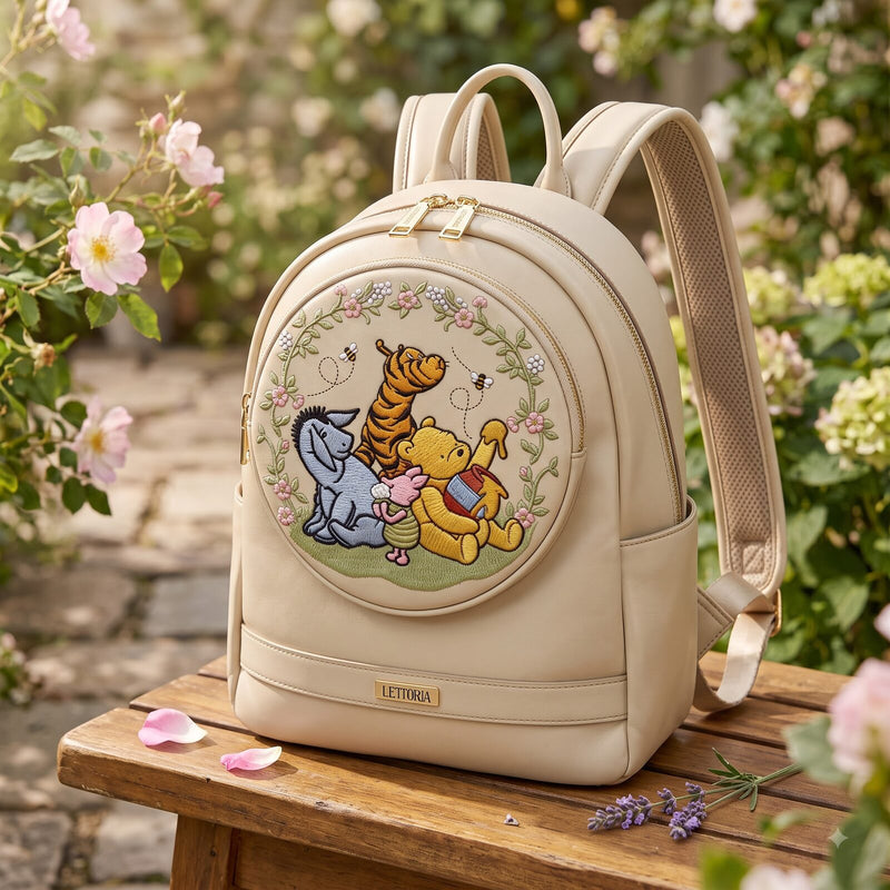 Embroidered leather backpack design preview