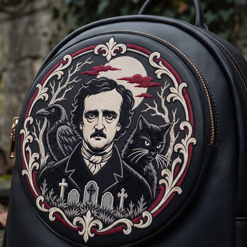 Spirits of the Dead embroidered leather backpack — embroidery close-up
