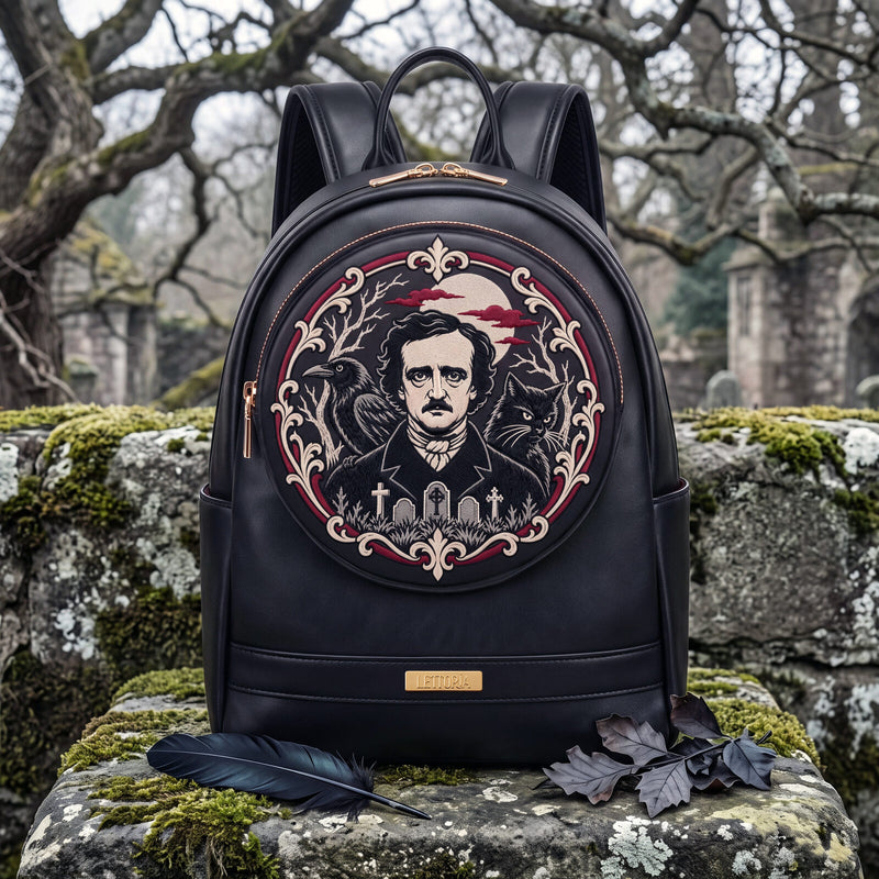 Spirits of the Dead embroidered leather backpack — full view