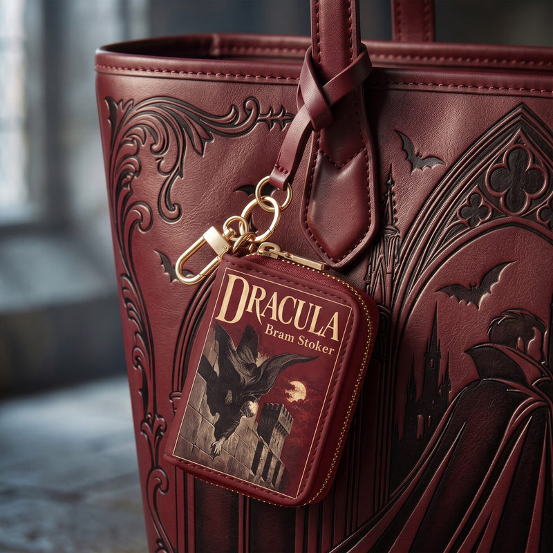 Dracula’s Cloak matching book-cover charm on the tote