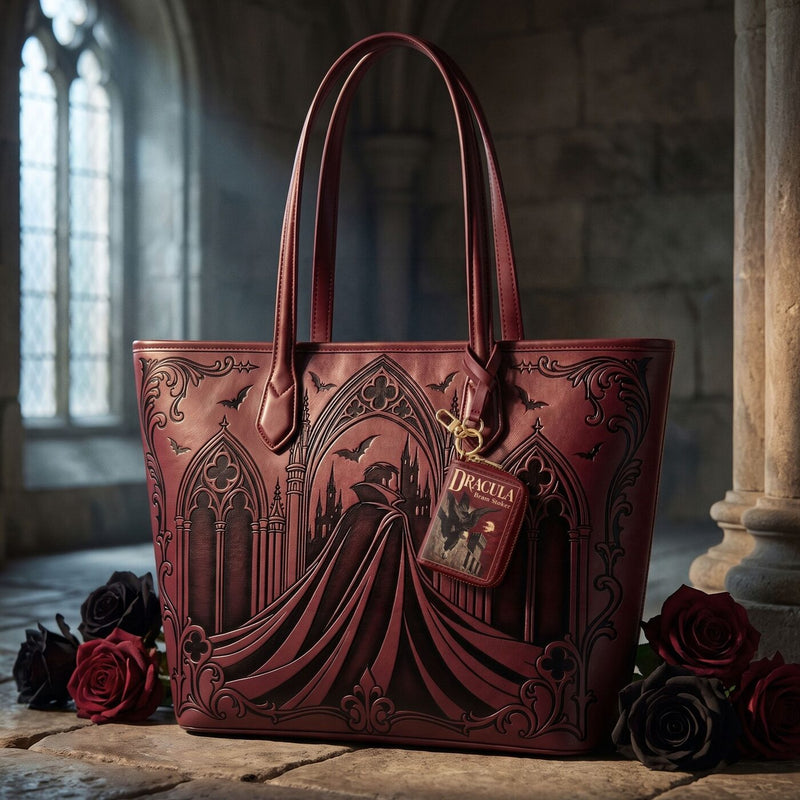 Dracula’s Cloak embossed leather tote — full view