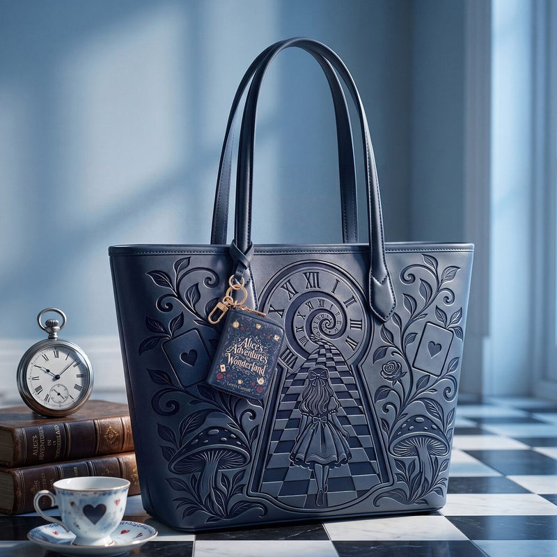 The Little Door embossed leather tote — full view