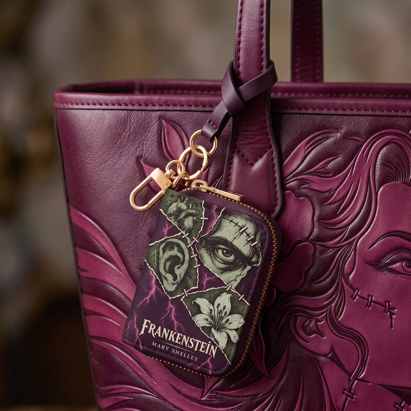 The Bride matching book-cover charm on the tote