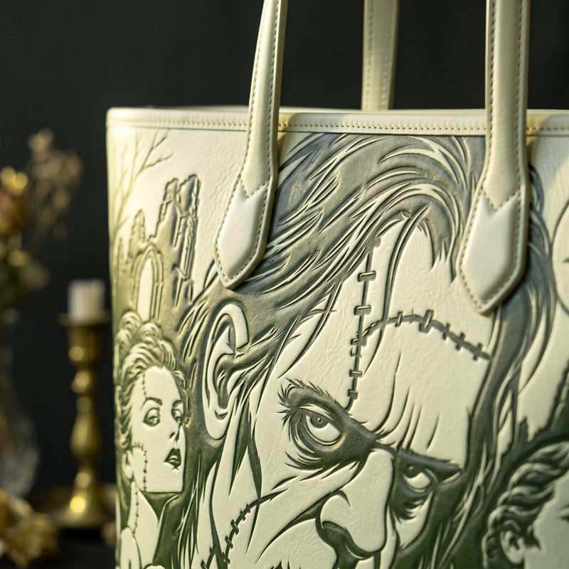 The Creature embossed leather tote — embossing close-up