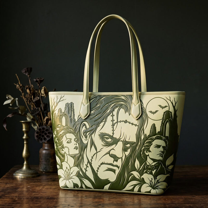The Creature embossed leather tote — full view