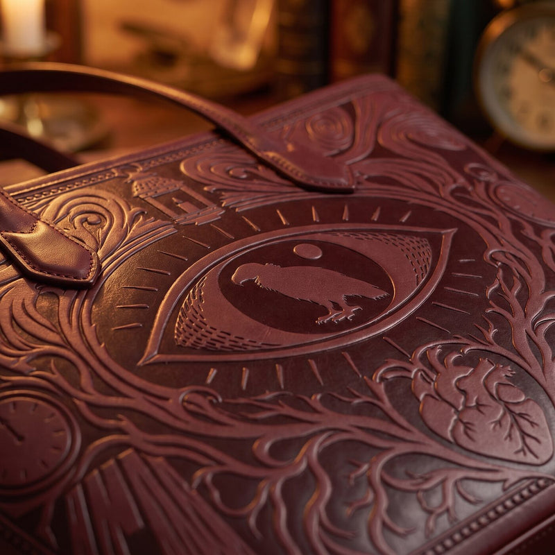 The Vulture Eye embossed leather tote — embossing close-up