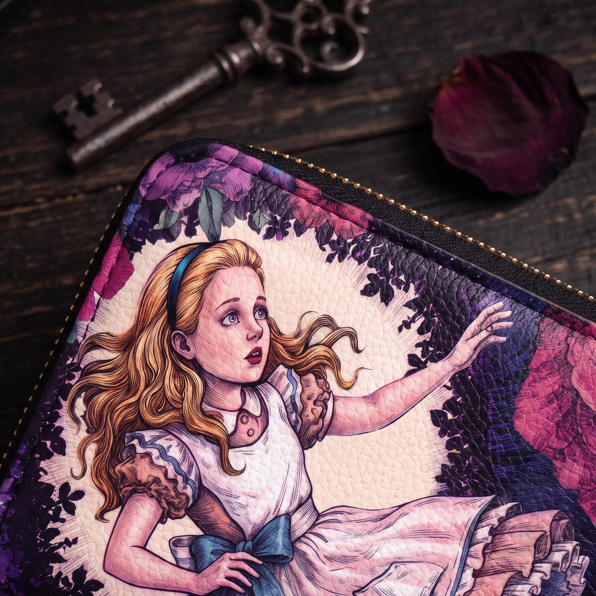 Alice in Wonderland wallet — close-up